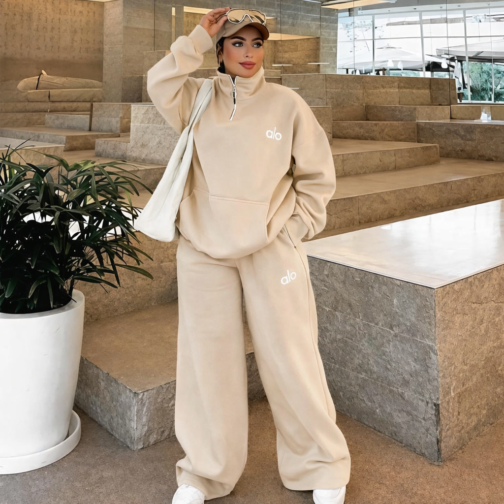 طقم رياضي اوفر سايز شتوي بربع سوستة - الصورة 2